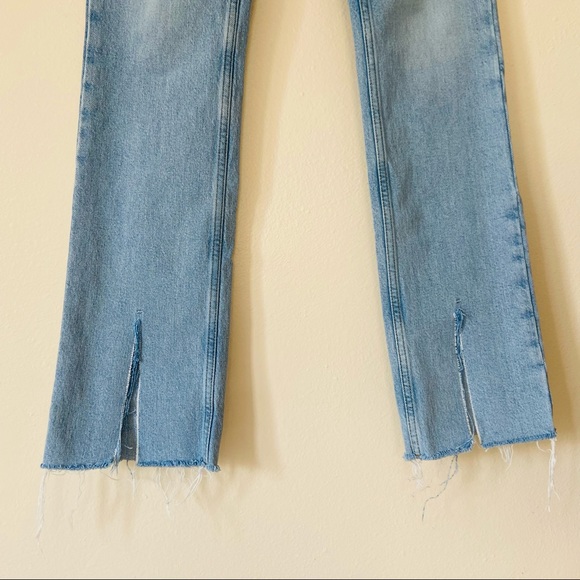 Zara high waisted blue front slits straight leg denim full length jeans - Picture 13 of 15